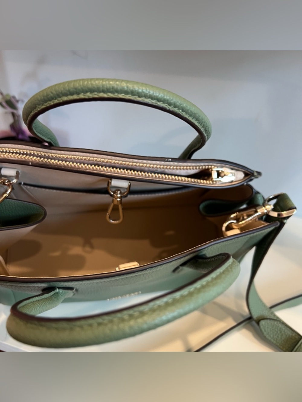 kate spade Knott Small Satchel Sage Green Pebbled Leather Crossbody - Picture 8 of 13